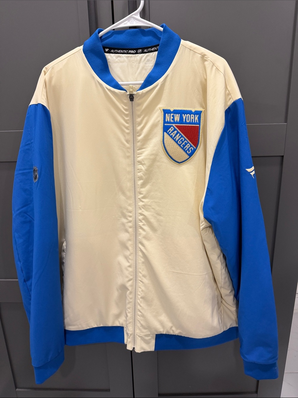 New York Rangers Cream and Royal Blue Bomber Jacket